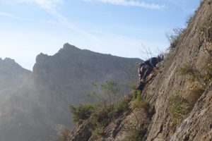 Another climber enjoying El Rincon 4a, Chodes, near Madrid.