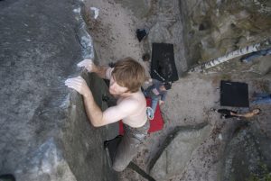 Mark enjoying some highball climbing at Fontainebleau.