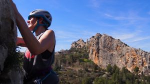 Marissa warming up on La Sopla 5+ at Guadalest